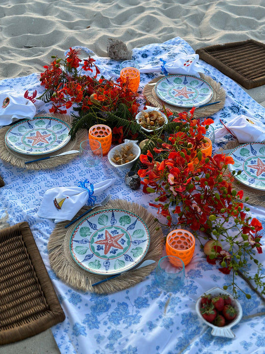 Blue Patchwork Printed Picnic Blanket
