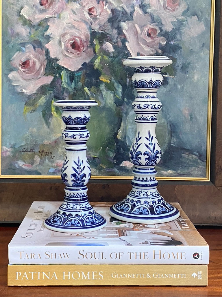 Blue Chinoiserie Candlestick Set - Small