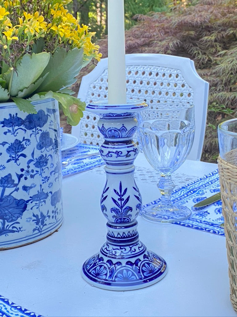 Blue Chinoiserie Candlestick Set - Small