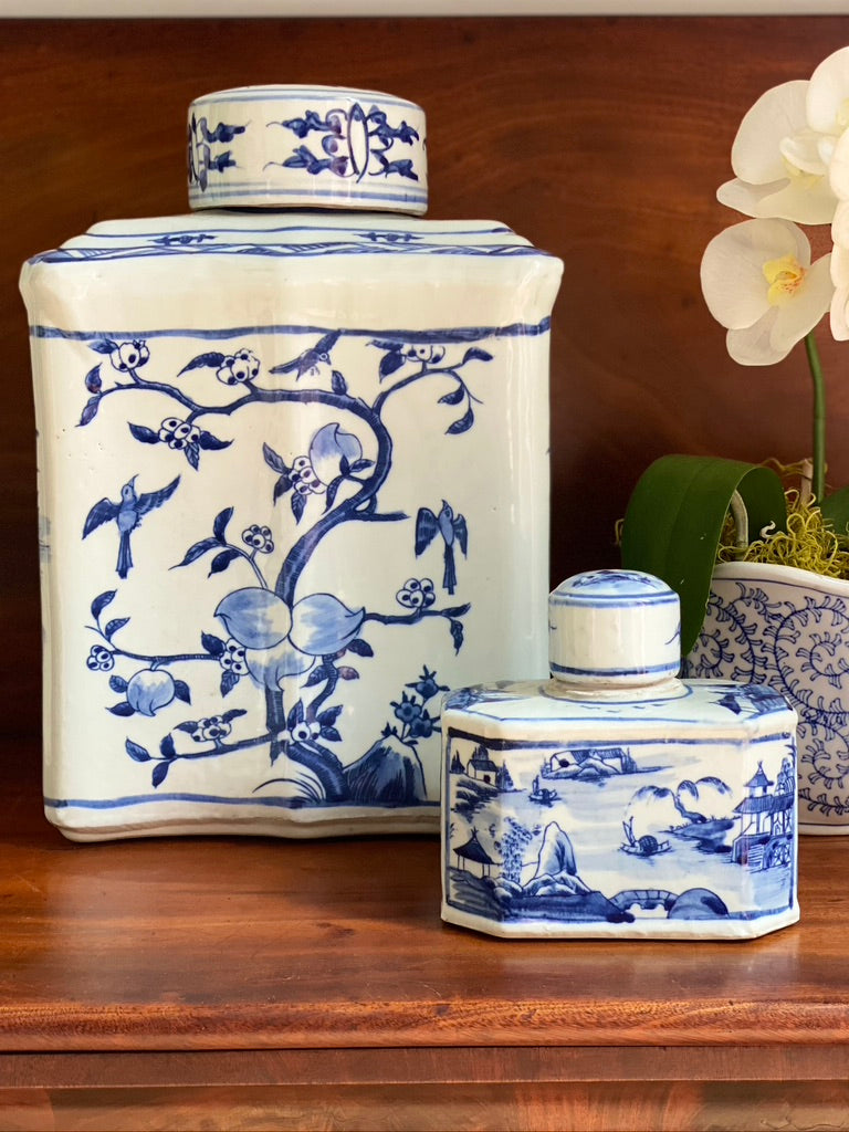 Adorable Porcelain Landscape Lidded Caddy