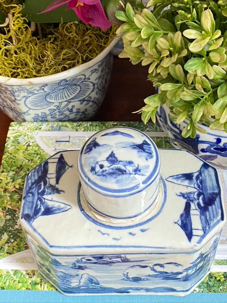 Adorable Porcelain Landscape Lidded Caddy