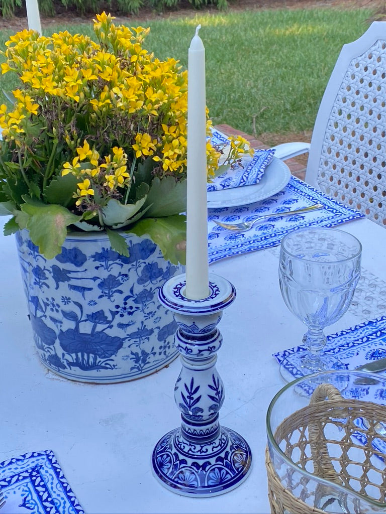 Blue Chinoiserie Candlestick Set - Small
