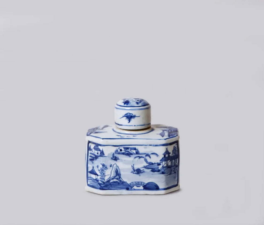 Adorable Porcelain Landscape Lidded Caddy