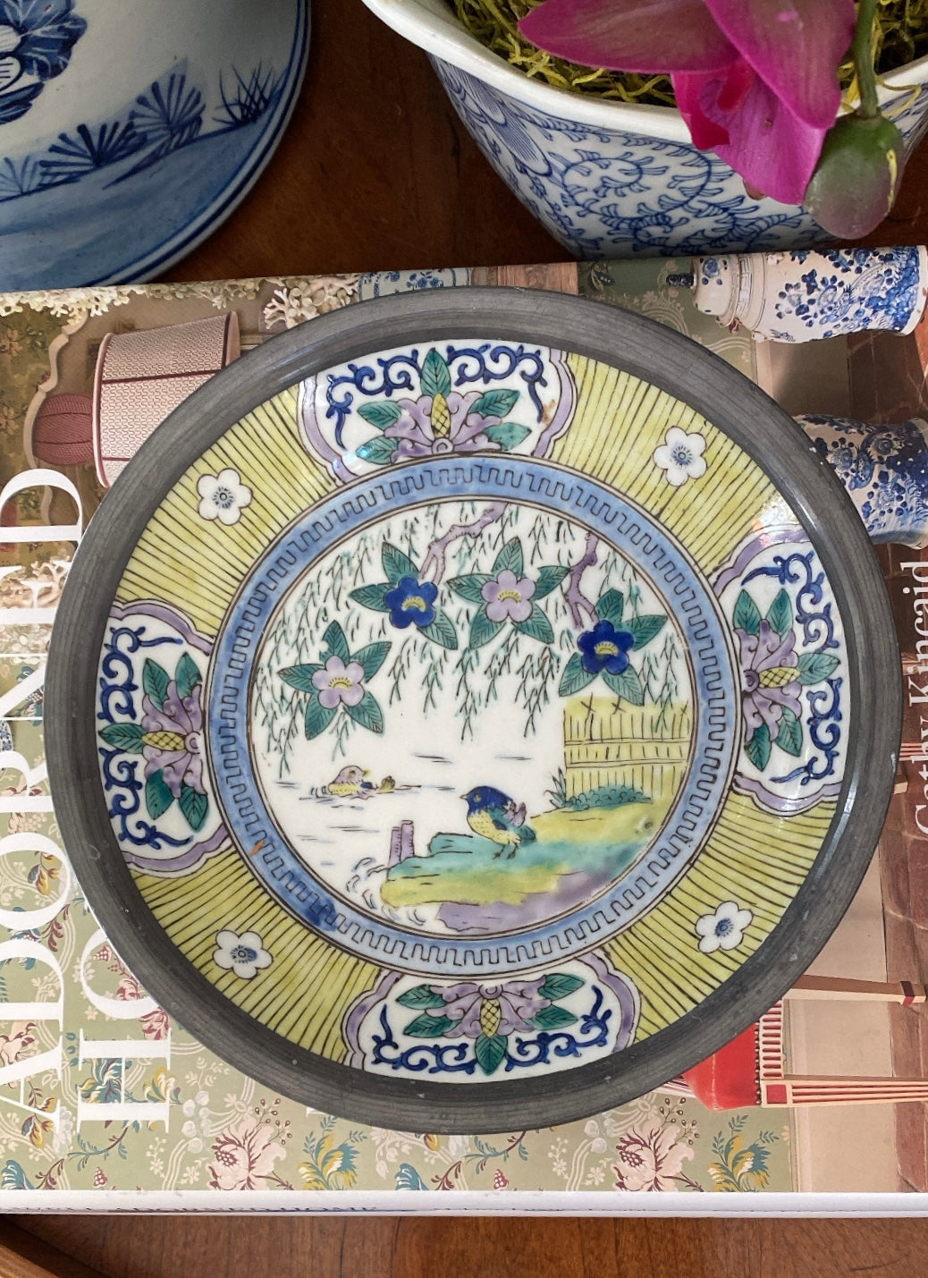 Beautiful Vintage Japanese Ware Bowl with Flowers and Bird Designs