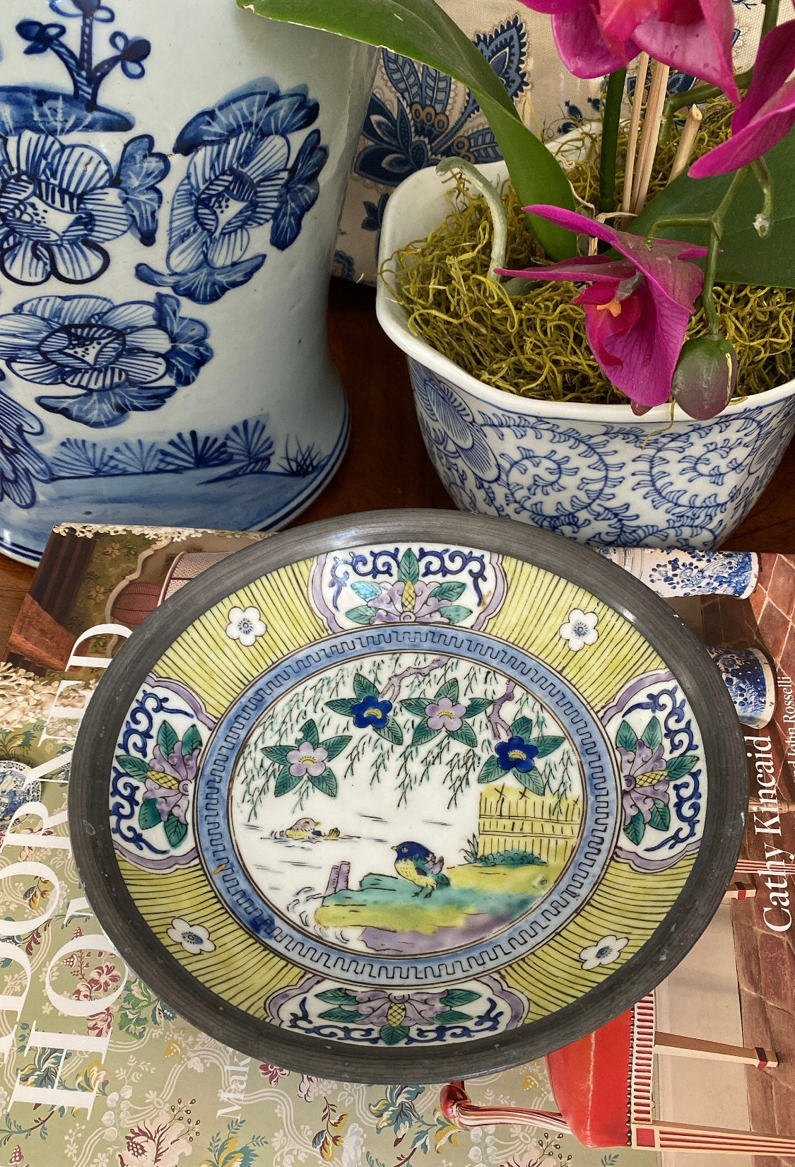 Beautiful Vintage Japanese Ware Bowl with Flowers and Bird Designs