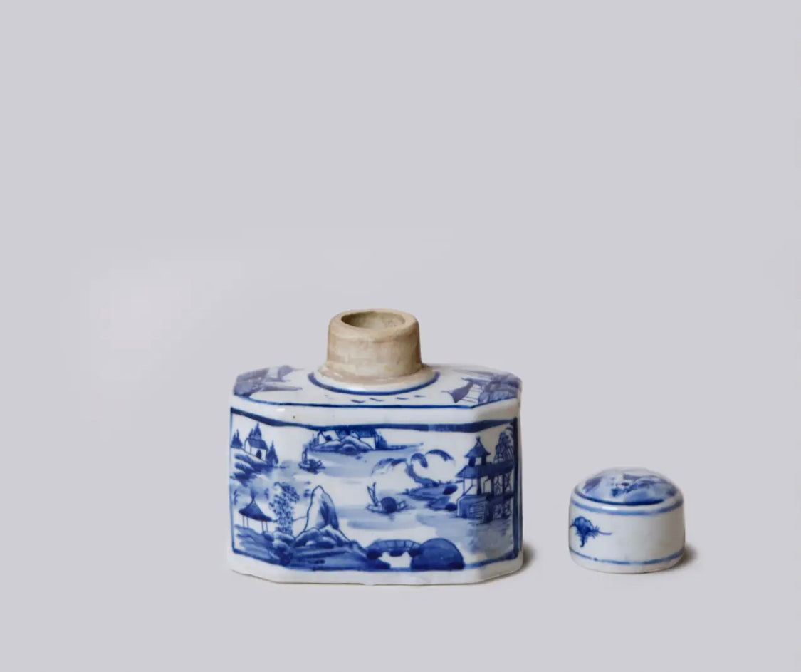 Adorable Porcelain Landscape Lidded Caddy