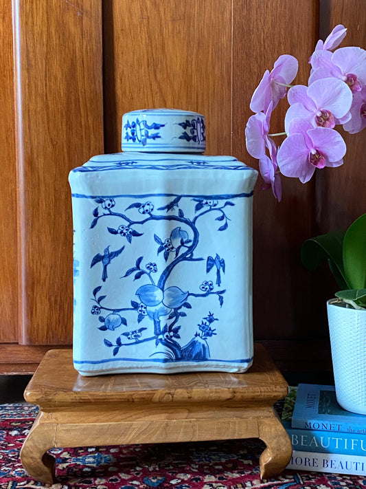 Gorgeous Bird and Flower Porcelain Caddy