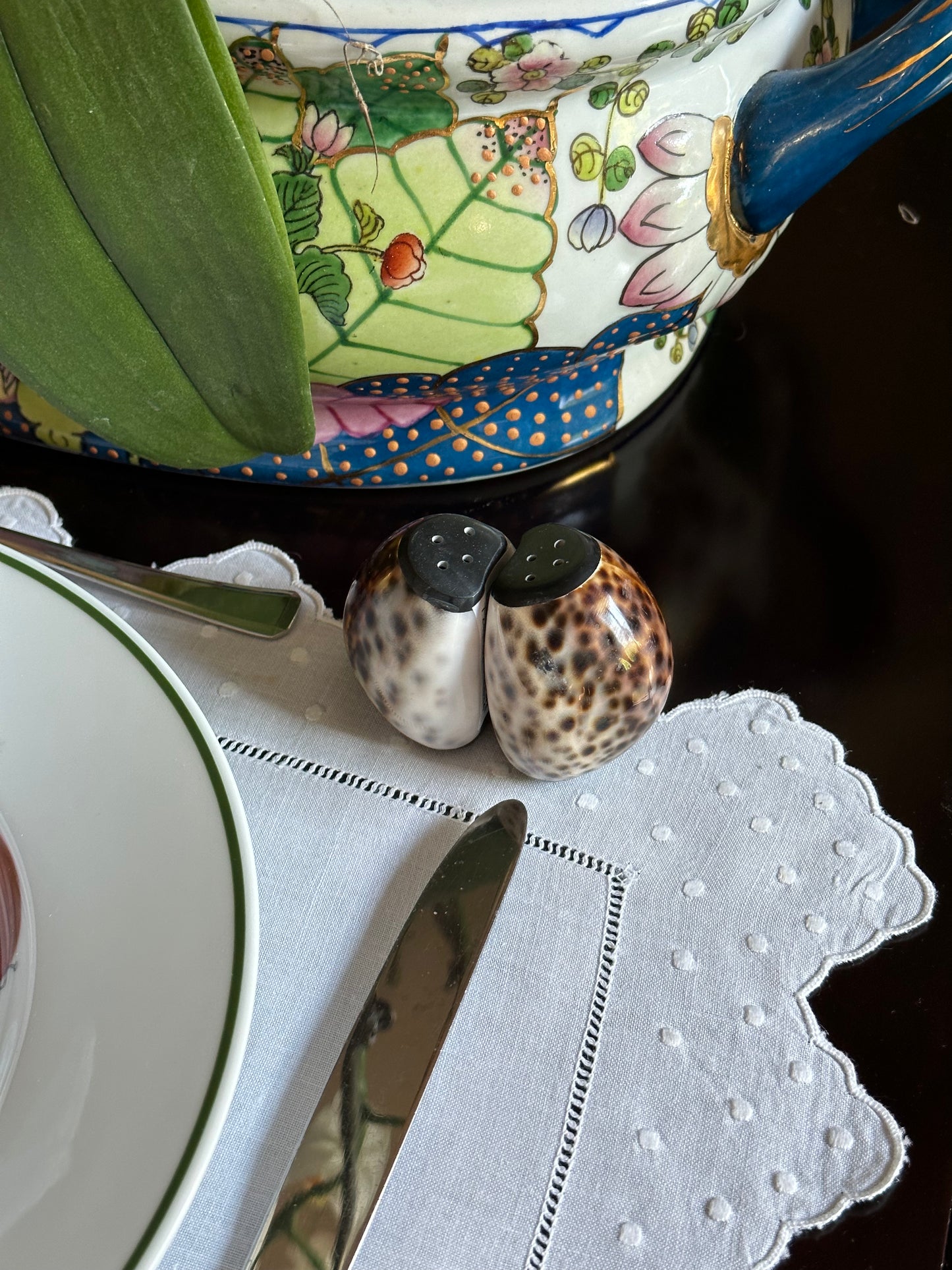 Cowrie Shell Salt and Pepper Shaker. Set of 2.